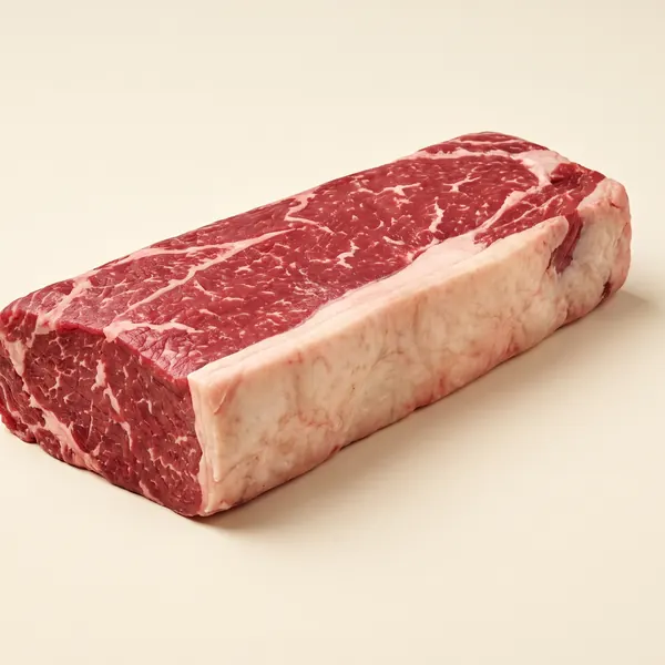 Peça crua de contrafilé com capa de gordura, o corte de onde sai o bife de chorizo