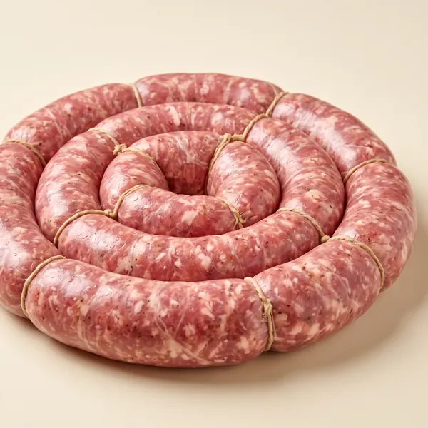 Linguiça suína crua, enrolada em espiral